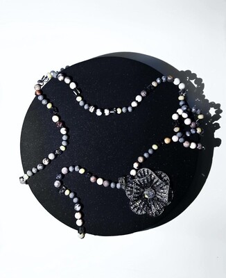 Flower of life necklace with black and white agate