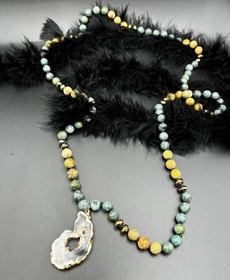 Map of love necklace with agate stones