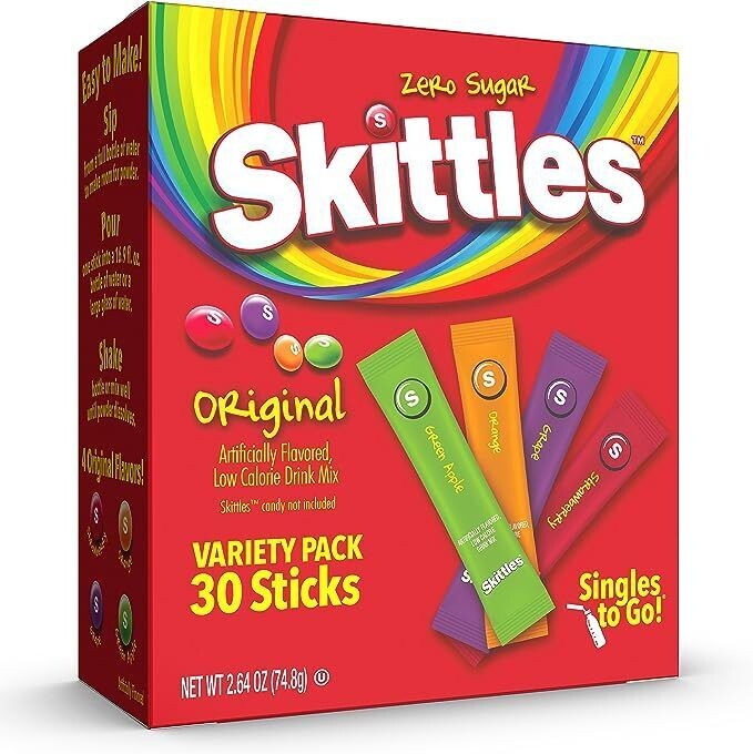 Skittles Singles To Go Variety Pack, Powdered Drink Mix, 1 Box (30 Single Servings)