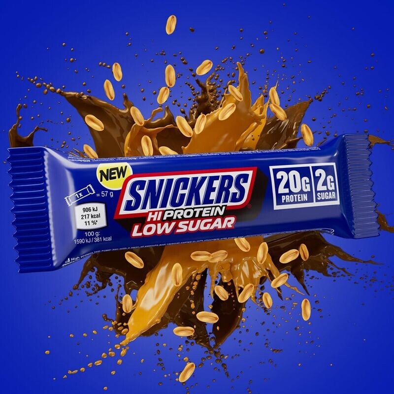 Snickers Milk Chocolate Low Sugar Protein Bars (12 x 57g), High Protein Energy Snack, 20g Protein
