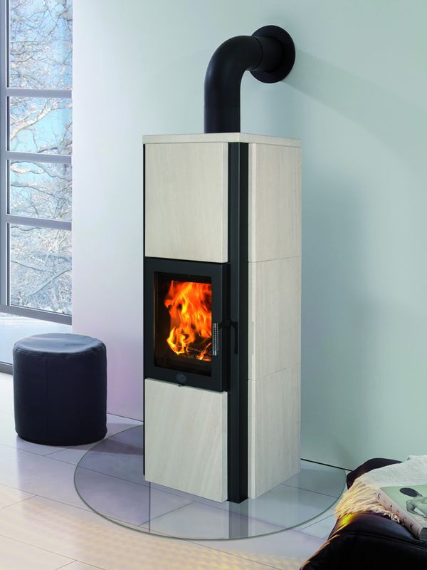 Kaminofen Max Blank Stratos  6,5 kW mit Naturstein creme glatt