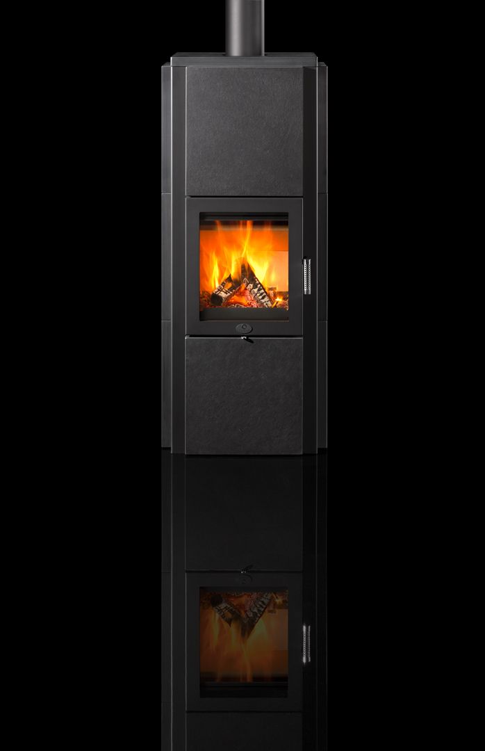 Kaminofen Max Blank Stratos 6,5 kW mit Naturstein schwarz gebürstet Lederstruktur