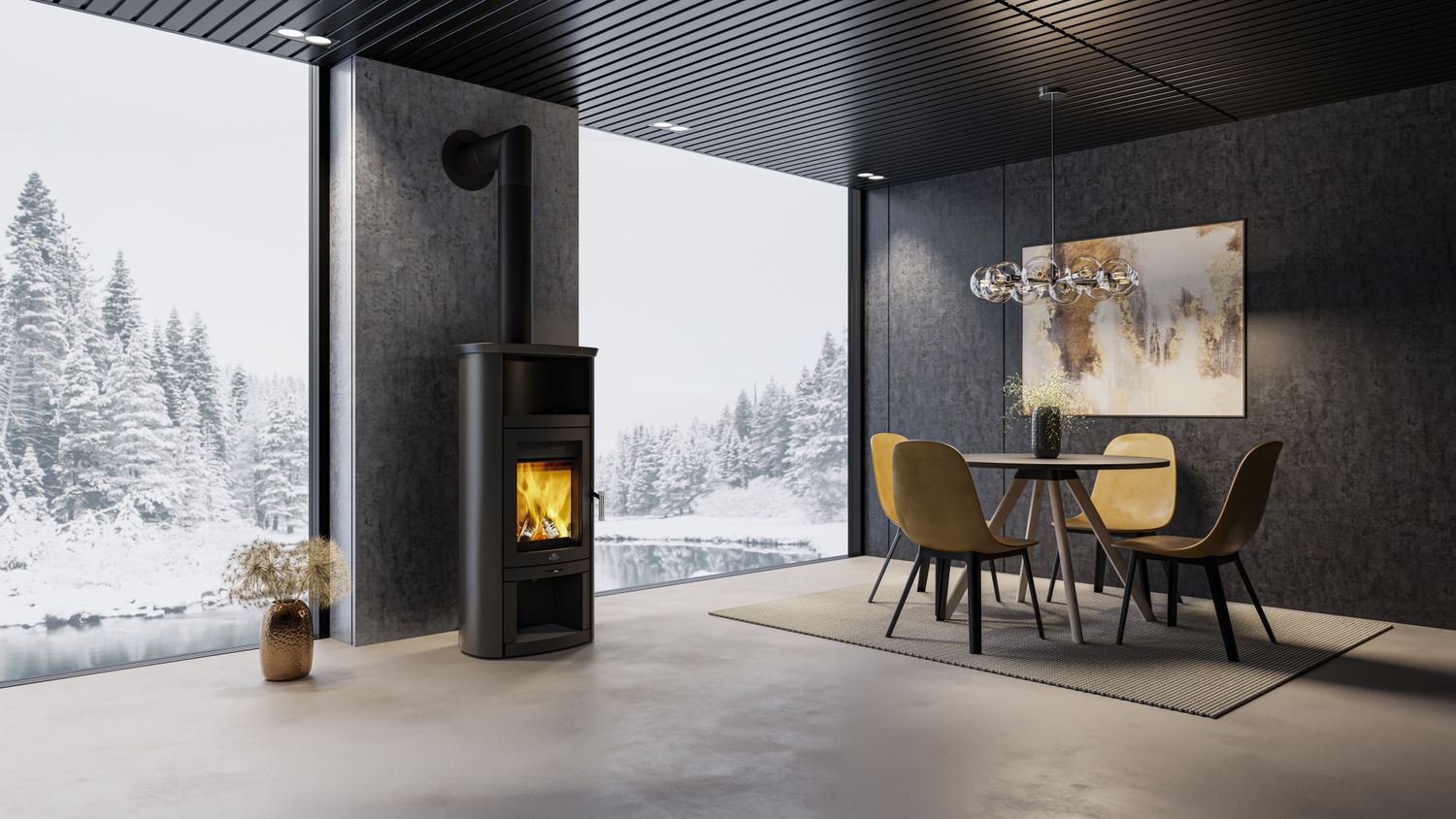 Kaminofen mit Warmhaltefach Max Blank ​Rio WF Stone 6,5 kW Naturstein schwarz glatt