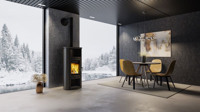 Kaminofen mit Warmhaltefach Max Blank ​Rio WF Stone 6,5 kW Naturstein schwarz glatt