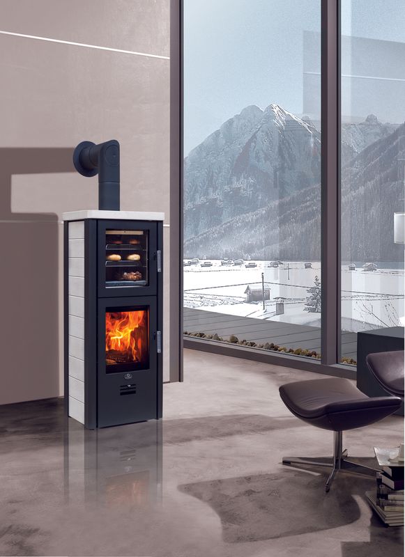 Kaminofen Max Blank Bamberg BF 6,5 kW mit Backfach Naturstein creme glatt
