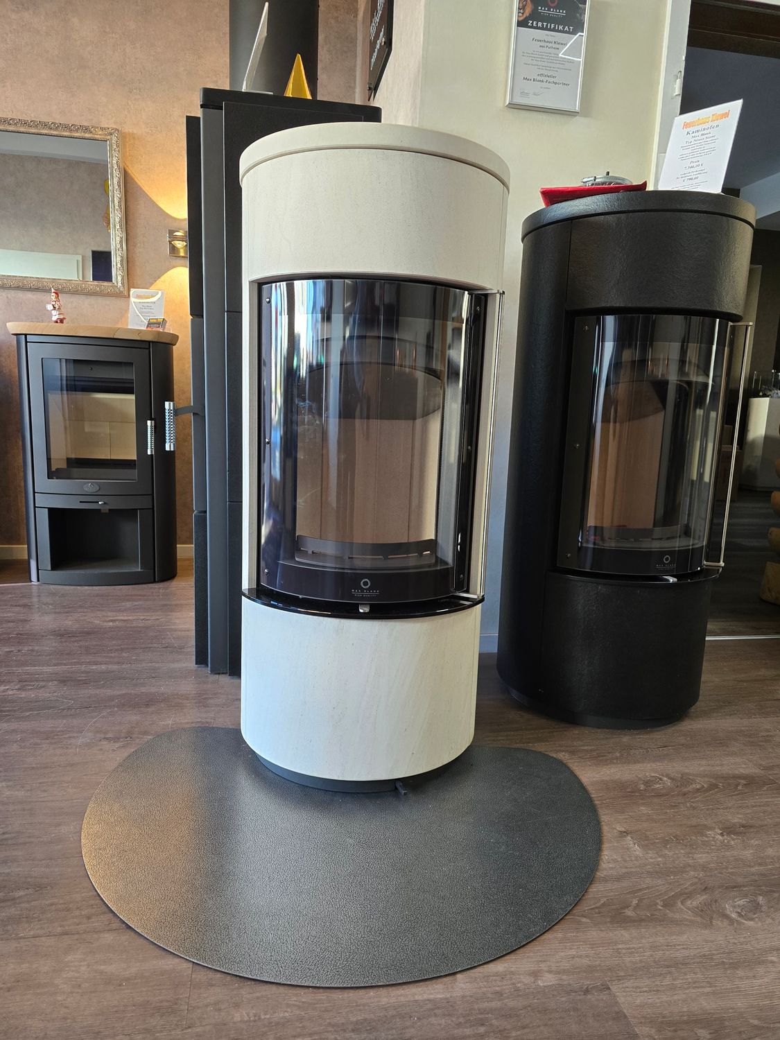 Kaminofen Max Blank Nimes Stone 5,1 kW mit Naturstein creme glatt mit Steindeckel