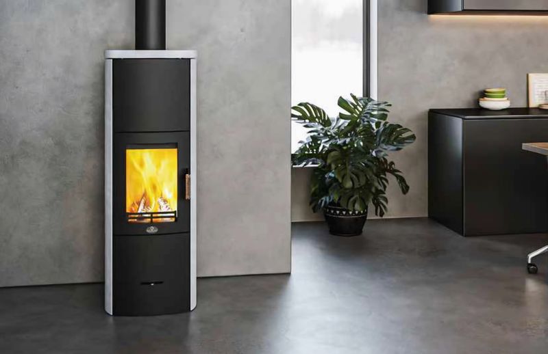 Speicherofen Kaminofen Max Blank ​Turin SP Stone 5 kW Naturstein hellgrau gestrahlt