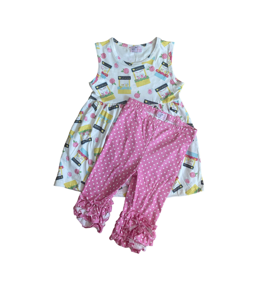 Pete + Lucy Lemonade Stand Top with Pink/White Polka Dot Pants
