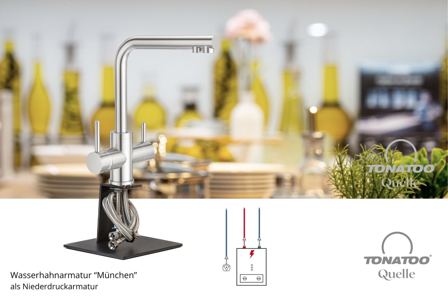 Niederdruck - Wasserhahn - Armatur München, Edelstahl matt gebürstet