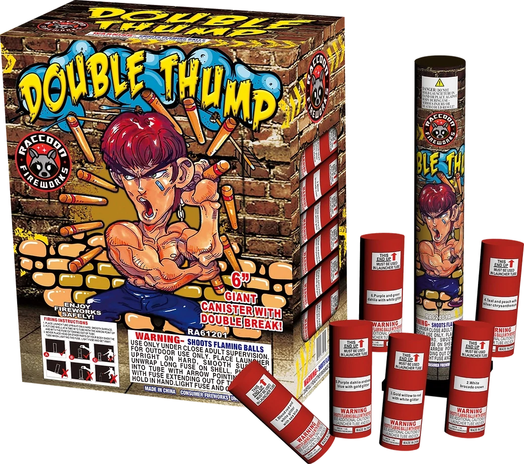 "Double Thump-Double breaks 6"" canister shell 12'S"