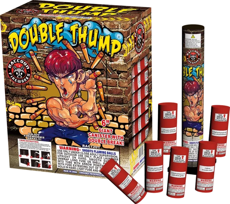 "Double Thump-Double breaks 6"" canister shell 12'S" "Double Thump-Double breaks 6"" canister shell 12'S"
