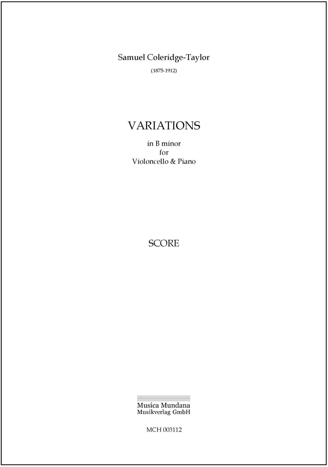 Samuel Coleridge-Taylor: VARIATIONS in B minor for Violoncello & Piano