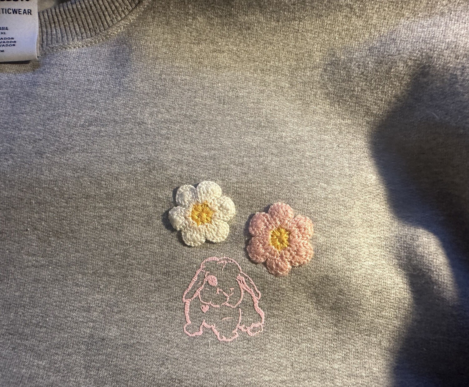 Hand-embroidered flower bunny sweatshirt