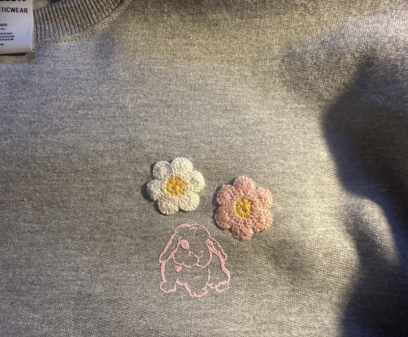 Hand-embroidered flower bunny sweatshirt