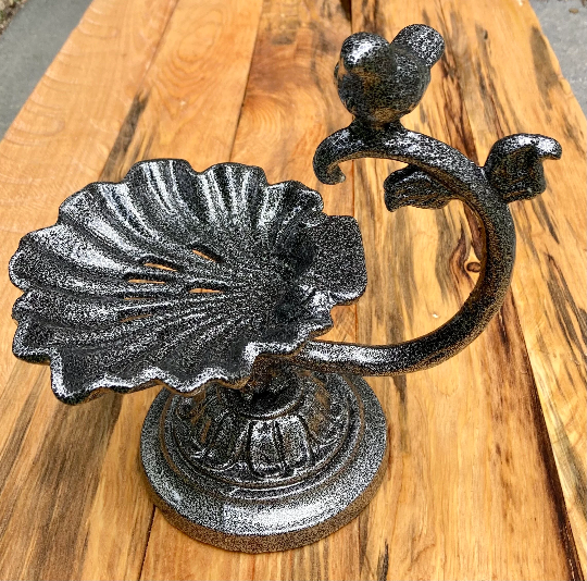 Vintage Cast Iron Soap Dish, Refurbished Condition, Silver Vein Powder Coated Finish, Pedestal Holder for Bathroom