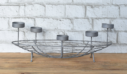 Refurbished Metal Wire Tealight Candle Holder, Custom Powder Coated Industrial Centerpiece, 5 Candle Tray