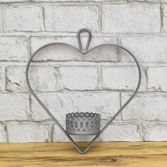 Heart-Shaped Hanging Candle Holder, Custom Powder Coated Metal Wall Tealight, Refurbished Romantic Home Decor
