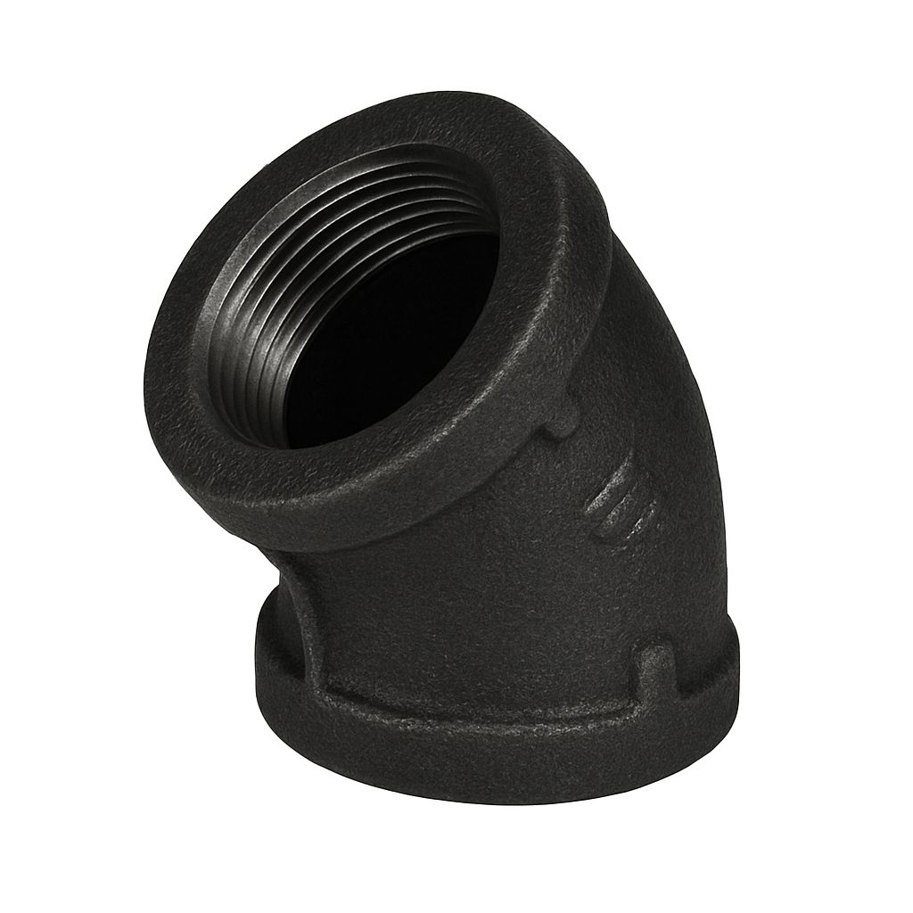 Pipe Elbow 45 Degree, 1 1/4 Inch, Pipe Fitting, Black Malleable Iron, Custom Powder Coated