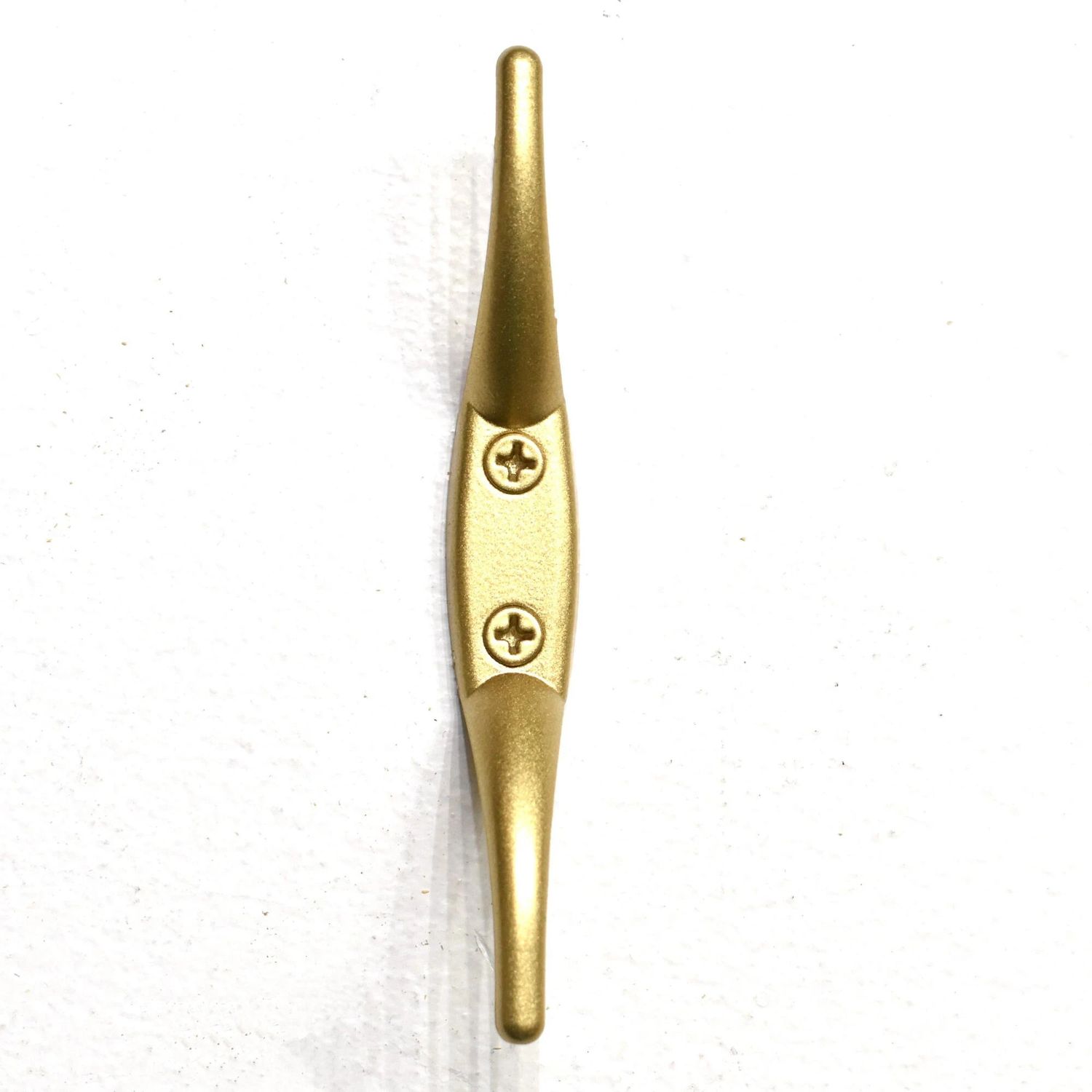 4.5-inch powder coated rope cleat mounted with matching screws, perfect for nautical wall hooks or drawer pull hardware.