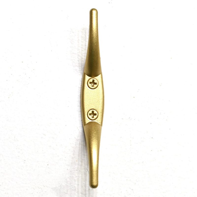 4.5-inch powder coated rope cleat mounted with matching screws, perfect for nautical wall hooks or drawer pull hardware.