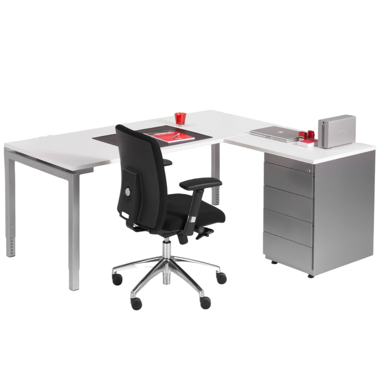 L-bureau met ladenblok 4Q 180x160cm