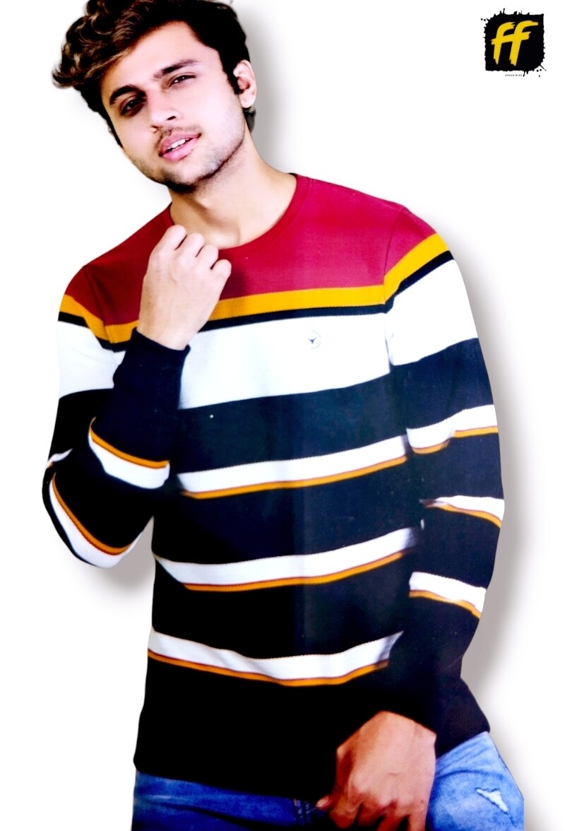 AUTO STRIPED LOOPER PATTERN LONG SLEEVE T-SHIRT