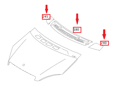 KIT MODANATURE / SET GRIGLIA COFANO SOTTO PARABREZZA MERCEDES CLASSE A W169 2005 - A1698360018