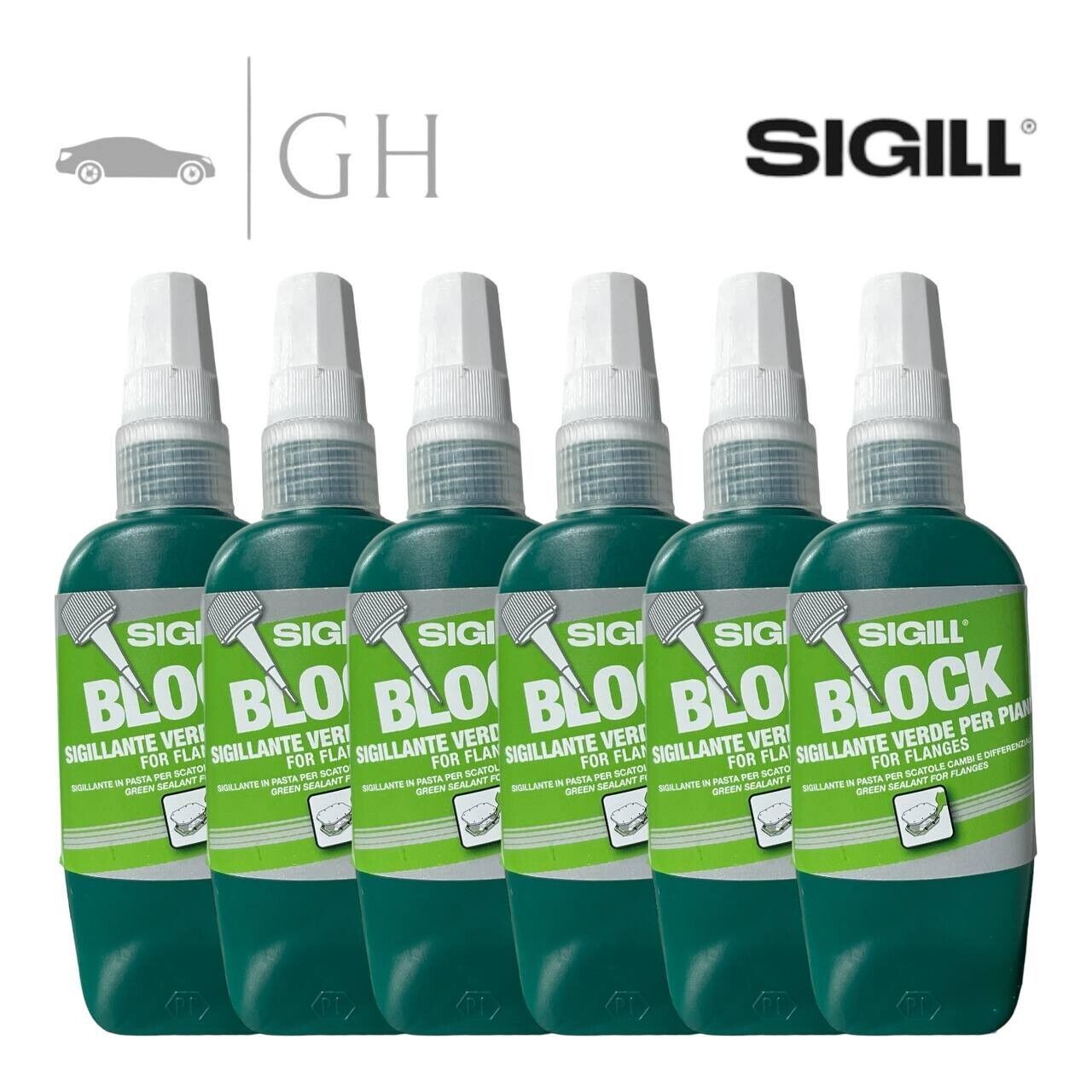 SIGILL - 6 X SIGILLANTI VERDE BLOCK FRENA FILETTI ANAEROBICO PER SUPERFICI PIANE