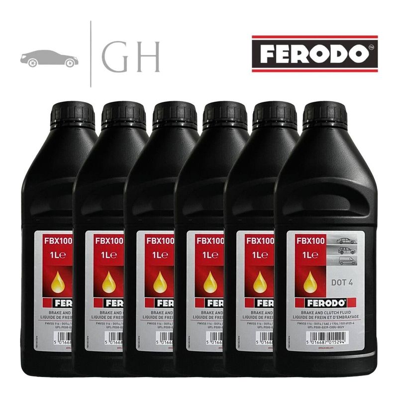 FERODO - KIT 6 PEZZI DA 1 LT / LITRO OLIO LIQUIDO PER FRENI AUTO DOT 4 - FBX100