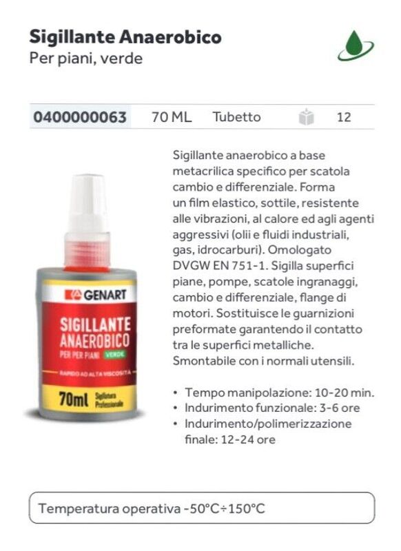 GENART - 6 X SIGILLANTI VERDE ANAEROBICO SUPERFICI PIANE (DIFFERENZIALI E CAMBI)