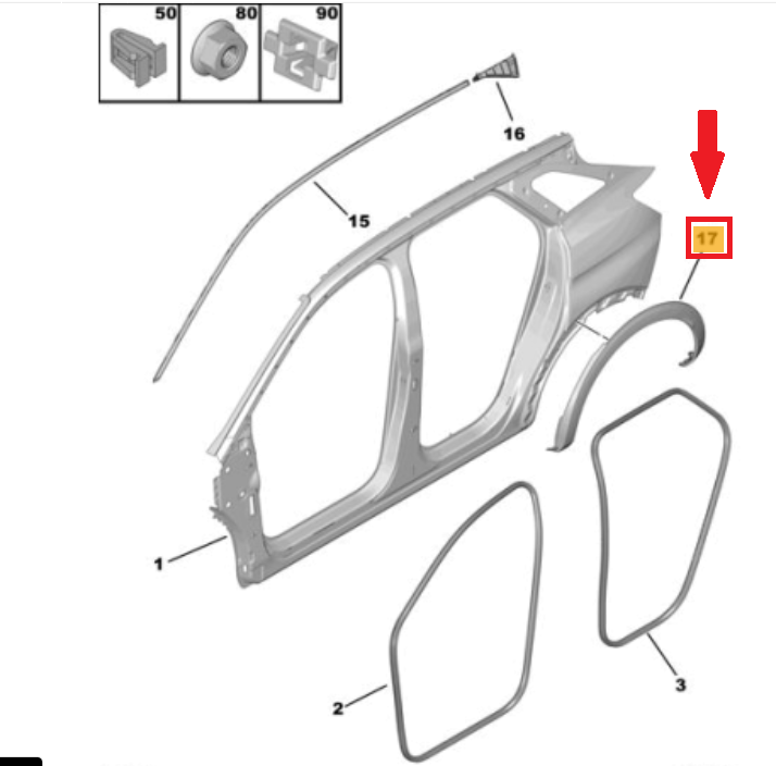 GIROPARAFANGO / MODANATURA PARACOLPI PARAFANGHINO POST DX PEUGEOT 3008 (II) 2018