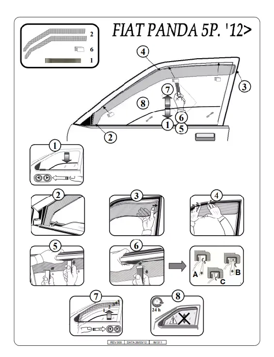FARAD - SET 4 DEFLETTORI ARIA ANTIVENTO / ANTIPIOGGIA FUME' FIAT PANDA 312 2015 - 1-16.030