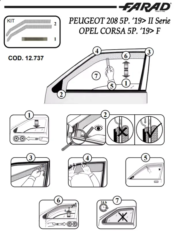 FARAD - SET 2 DEFLETTORI ARIA ANTIVENTO / ANTIPIOGGIA FUME' OPEL CORSA F 2021 - 1-12.737
