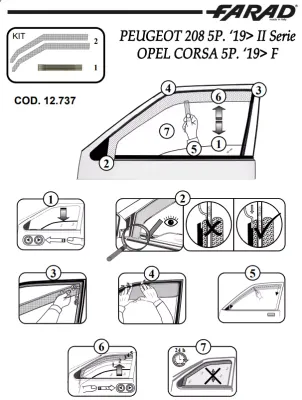 FARAD - SET 2 DEFLETTORI ARIA ANTIVENTO / ANTIPIOGGIA FUME' PEUGEOT 208 2022 - 1-12.737