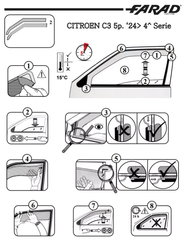 FARAD - SET 2 DEFLETTORI ARIA ANTIVENTO / ANTIPIOGGIA FUME' CITROEN C3 2025 - 1-12.875