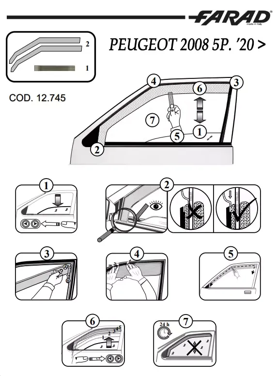 FARAD - SET 2 DEFLETTORI ARIA ANTIVENTO / ANTIPIOGGIA FUME' PEUGEOT 2008 2022 - 1-12.745