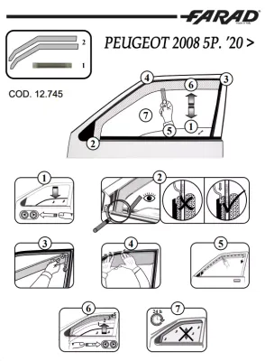 FARAD - SET 2 DEFLETTORI ARIA ANTIVENTO / ANTIPIOGGIA FUME' PEUGEOT 2008 2022 - 1-12.745