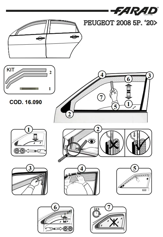 FARAD - SET 4 DEFLETTORI ARIA ANTIVENTO / ANTIPIOGGIA FUME' PEUGEOT 2008 2023 - 1-16.090