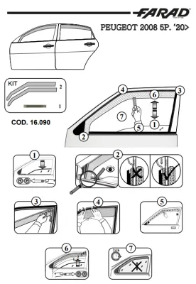 FARAD - SET 4 DEFLETTORI ARIA ANTIVENTO / ANTIPIOGGIA FUME' PEUGEOT 2008 2023 - 1-16.090