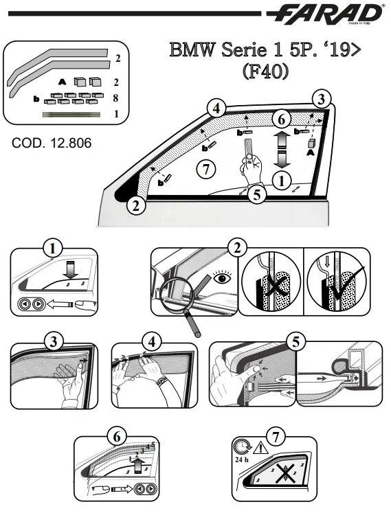 FARAD - SET 4 DEFLETTORI ARIA ANTIVENTO / ANTIPIOGGIA FUME' BMW SERIE 1 F40 2022 - 1-16.109