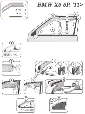 FARAD - SET 4 DEFLETTORI ARIA ANTIVENTO / ANTIPIOGGIA FUME' BMW X3 F25 2016 - 1-17.004