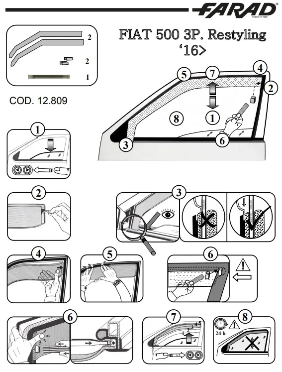 FARAD - SET 2 DEFLETTORI ARIA ANTIVENTO / ANTIPIOGGIA FIAT 500 2018 (RESTYLING) - 1-12.809