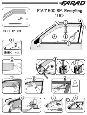 FARAD - SET 2 DEFLETTORI ARIA ANTIVENTO / ANTIPIOGGIA FIAT 500 2018 (RESTYLING) - 1-12.809