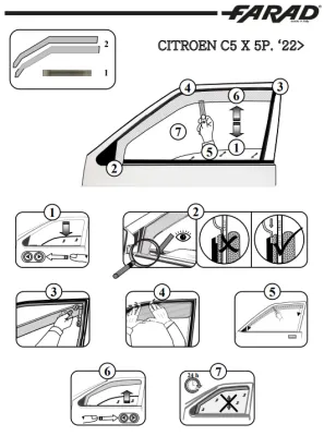 FARAD - SET 2 DEFLETTORI ARIA ANTIVENTO / ANTIPIOGGIA FUME' CITROEN C5 X 2022 - 1-12.817