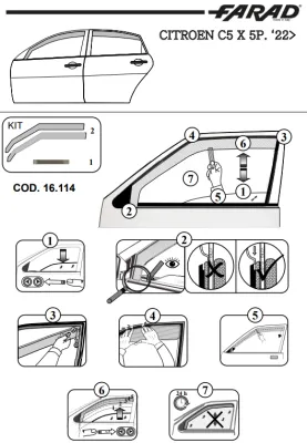 FARAD - SET 4 DEFLETTORI ARIA ANTIVENTO / ANTIPIOGGIA FUME' CITROEN C5 X 2025 - 1-16.114