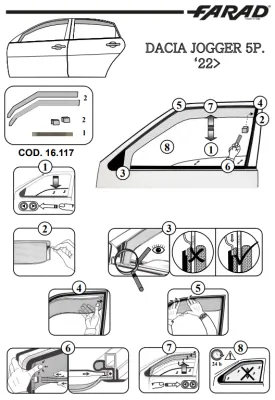FARAD - SET 4 DEFLETTORI ARIA ANTIVENTO / ANTIPIOGGIA FUME' DACIA JOGGER 2023 - 1-16.117
