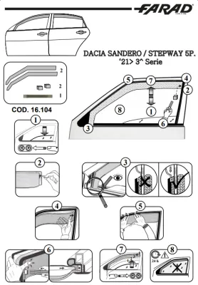FARAD - SET 4 DEFLETTORI ARIA ANTIVENTO / ANTIPIOGGIA FUME' DACIA SANDERO 2024 - 1-16.104
