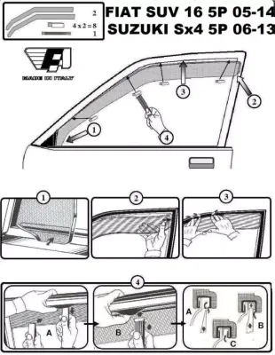 FARAD - SET 4 DEFLETTORI ARIA ANTIVENTO / ANTIPIOGGIA FUME' FIAT SEDICI 2010 - 1-17.007
