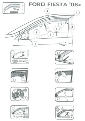 FARAD - SET 2 DEFLETTORI ARIA ANTIVENTO / ANTIPIOGGIA FORD FIESTA 2009 (3 PORTE) - 1-12.547