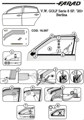 FARAD - SET 2 DEFLETTORI ARIA ANTIVENTO /ANTIPIOGGIA FUME' VW GOLF VIII (8) 2022 - 1-12.778